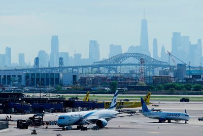 A United jet narrowly avoided catastrophe when it struck a truck near Newark airport during landing