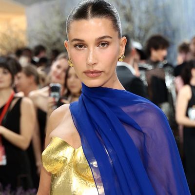 Hailey Bieber's 2026 Met Gala Saint Laurent Red Carpet Dress Is Sculpted "Exactly" to Her Body
