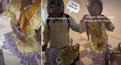 Delivery boy receives ₹2,100 ‘noton ki mala’ at wedding house; users say ‘only in India’