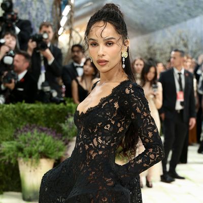 Zoë Kravitz's 2026 Met Gala Saint Laurent Red Carpet Dress Puts a Gothic Twist on Bridal Lace