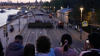 Russian soldiers rehearse Victory Day parade amid fears of Ukrainian attacks
