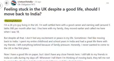 ‘₹5 lakh salary, but still unhappy’: 26-year-old NRI in UK says he misses life in India