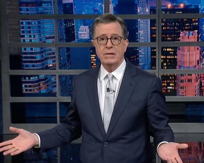 Stephen Colbert on Trump’s 22ft gold statue at his golf club: ‘recreational idolatry’