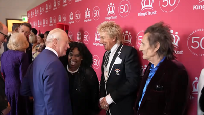 King Charles Laughs Off Rod Stewart's Praises of Him Putting 'Ratbag' Trump 'In His Place' During US Visit