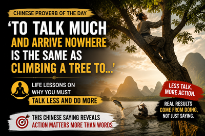 Chinese proverb of the day: 'To talk much and arrive nowhere is the same as climbing a tree to...' - life lessons on why you must talk less and do more as this Chinese saying reveals action matters more than words