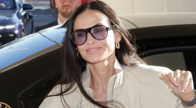 Demi Moore's straight leg jeans, bomber jacket and loafers combination feels spring-ready and perfectly on-trend