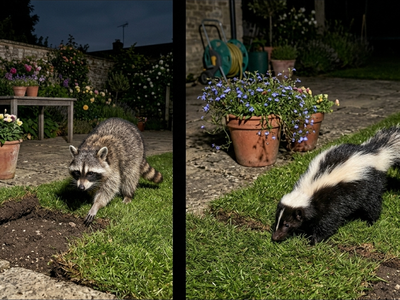 Skunk or raccoon damage? The hole shape tells you who dug up your lawn overnight