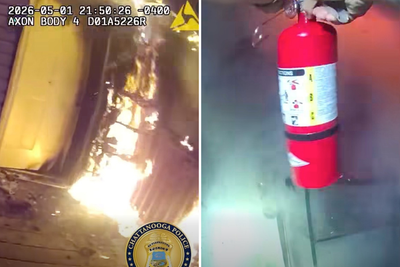 Mother and children stuck inside burning building saved in dramatic rescue