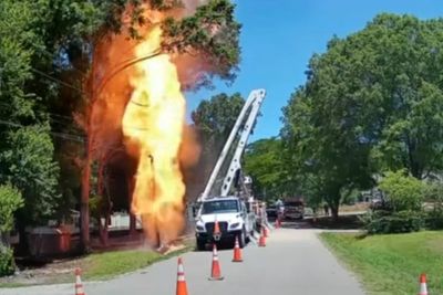Power line spark ignites natural gas leak in dramatic video from North Carolina