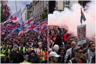 London protests LIVE: Police make 43 arrests in huge security operation as thousands join Unite the Kingdom and Nakba 78 rallies