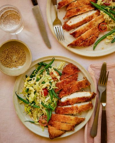 Georgina Hayden’s quick and easy recipe for panko chicken with green bean salad