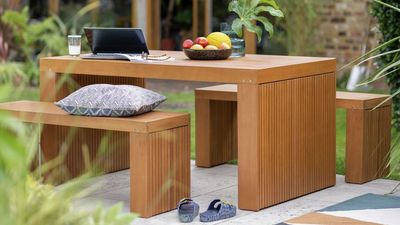 This Highly-Rated Eucalyptus Patio Set From Habitat Is "Actually Comfortable," and Its Space-Saving Design Makes It Ideal for Smaller Gardens