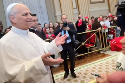 Pope Leo joins in with ‘6-7’ trend as school children watch on in delight