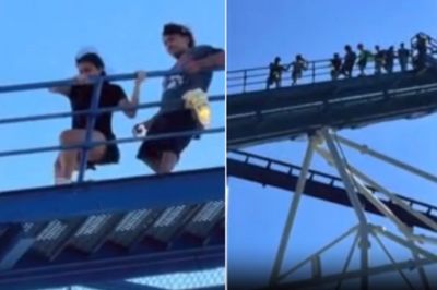 Terrifying video shows Six Flags patrons walking down rollercoaster drop after power outage