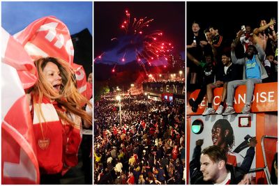 Arsenal fans paint north London red as thousands take part in wild Premier League title celebrations