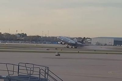 Moment UPS cargo plane loses its engine seconds after doomed take-off in Kentucky