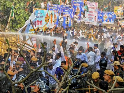 NEET UG 2026: Police use water cannons on Congress workers protesting over NEET irregularities in Jaipur to stop the march