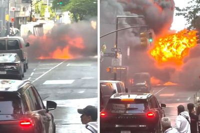 Dramatic moment car explodes near Wall Street’s iconic Charging Bull statue