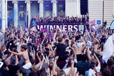 Aston Villa fans line streets in Birmingham to celebrate Europa League win