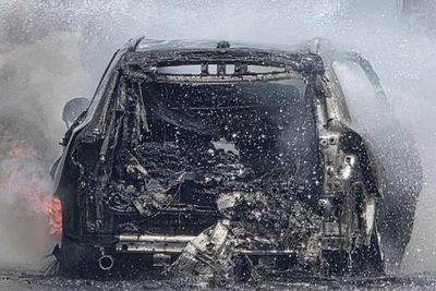 Volvo bursts into flames, passengers escape safely