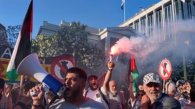 Greece protesters marched in Athens outside Israeli embassy