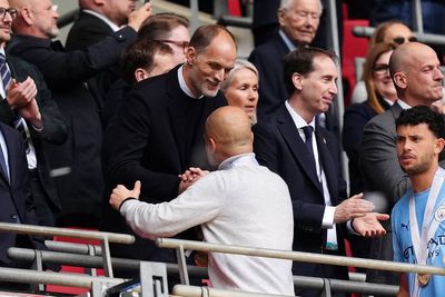 Thomas Tuchel reacts mid-press conference to Pep Guardiola’s Manchester City exit