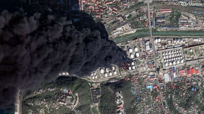 Falling drone debris causes fire at oil terminal in Russia's Novorossiysk