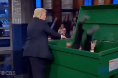 Trump mocks Colbert with AI video of president throwing talk show host into dumpster