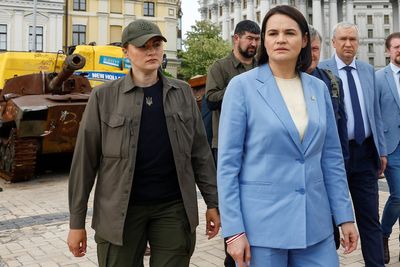 Belarus warned not to get ‘dragged into Russia’s war’ as opposition leader visits Ukraine