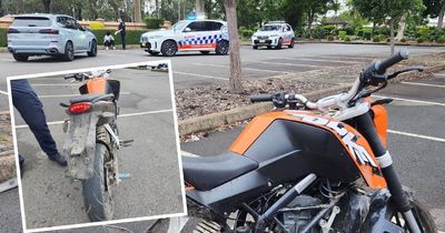Man allegedly riding unregistered stolen motorbike arrested in car park