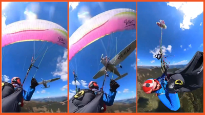 Paraglider hit by plane in mid-air, parachute destroyed, video shows frantic battle to slow death plunge with reserve chute