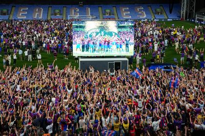Crystal Palace fans celebrate Conference League win on Selhurst Park pitch as history made
