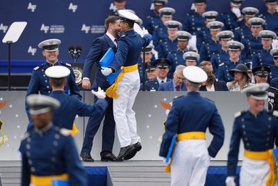 JD Vance chest bumps graduating air force cadets and echoes the pope’s ‘life and death’ warning