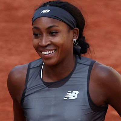 Coco Gauff Serves at the 2026 French Open in a Custom New Balance Tennis Dress