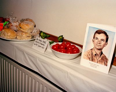 Cupcakes, bunting and a bus stuck in the mud: the funeral of Martin Parr – in pictures