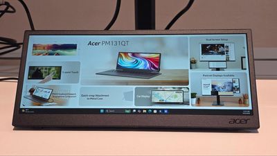 Acer’s PM131QT portable monitor is a 12.3-inch touchscreen with magnetic mounting, a built-in kickstand, and 5-point touch – 1920 x 720 IPS screen has pogo pins for a keyboard, and is designed for secondary and “in-vehicle” use