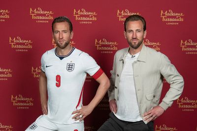 Harry Kane reacts to waxwork unveiled at Madame Tussauds London ahead of World Cup