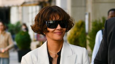 Wet but warm weather? Halle Berry's jeans, blazer and adidas Sambas combination is the antidote to drizzly summer days