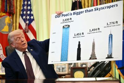 Amid war, Trump touts his reflecting pool
