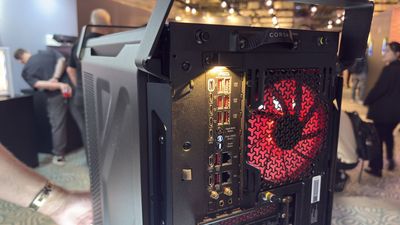 Corsair's fighter jet-inspired case comes with a switch to toggle a light above the rear IO panel