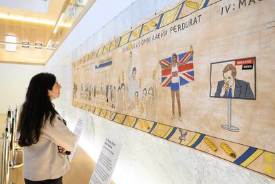 Royal embroiderer creates giant Greggs sausage roll ‘Ta-Pastry’ for London exhibition