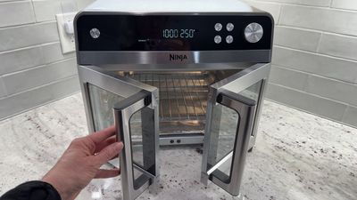 Ninja French Door Air Fryer and Countertop Oven does it all — but it cooks faster than you might expect, so you'll need to keep an eye on it