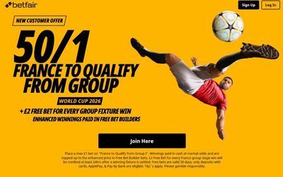 Betfair World Cup offer: Get 50/1 on Spain or France to qualify from their group
