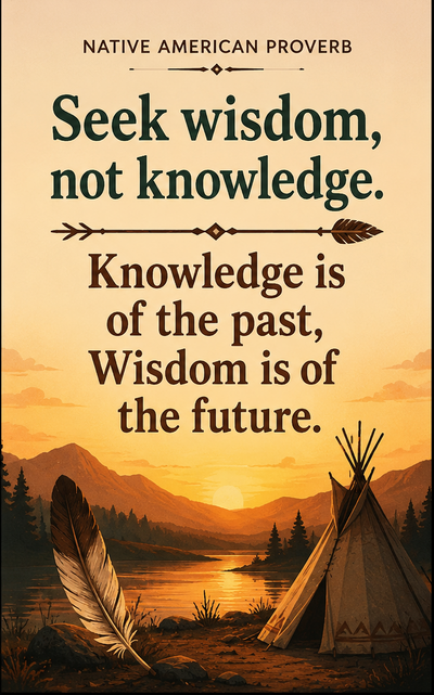 Native American Proverb of the Day: 'Seek wisdom, not knowledge...' -Here's an importance lesson on wisdom, growth, and experience