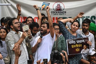 Viral party for India’s ‘cockroaches’ holds first major protest in Delhi after founder flies in from US