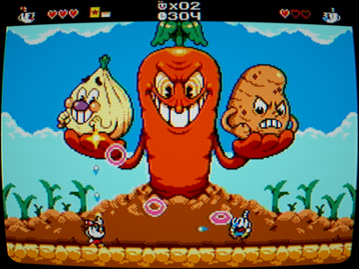 An 8-bit Cuphead game is being programmed in assembly language for the Sega Master System