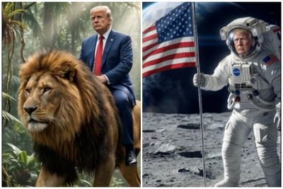 Trump marks D-Day with AI video of him riding a lion and photo portraying Obama library as trash can