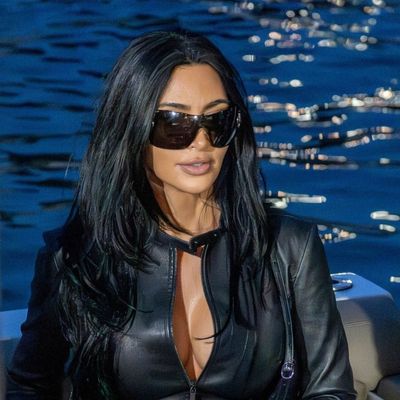 Kim Kardashian's Gucci Leather Racing Suit Matches Boyfriend Lewis Hamilton's Monaco Grand Prix Energy Perfectly