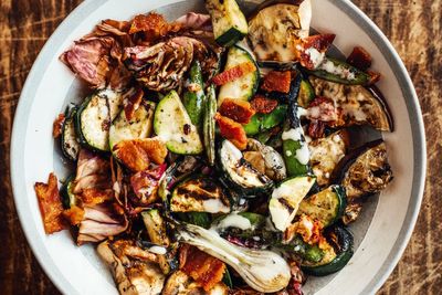 How to grill vegetables and toss them in Isaac Toups’ bacon vinaigrette