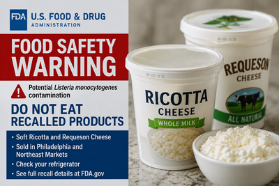 FDA Issues Listeria Warning for Soft Ricotta and Requeson Cheese Sold in Philadelphia and Northeast Markets — Do Not Eat Recalled Products